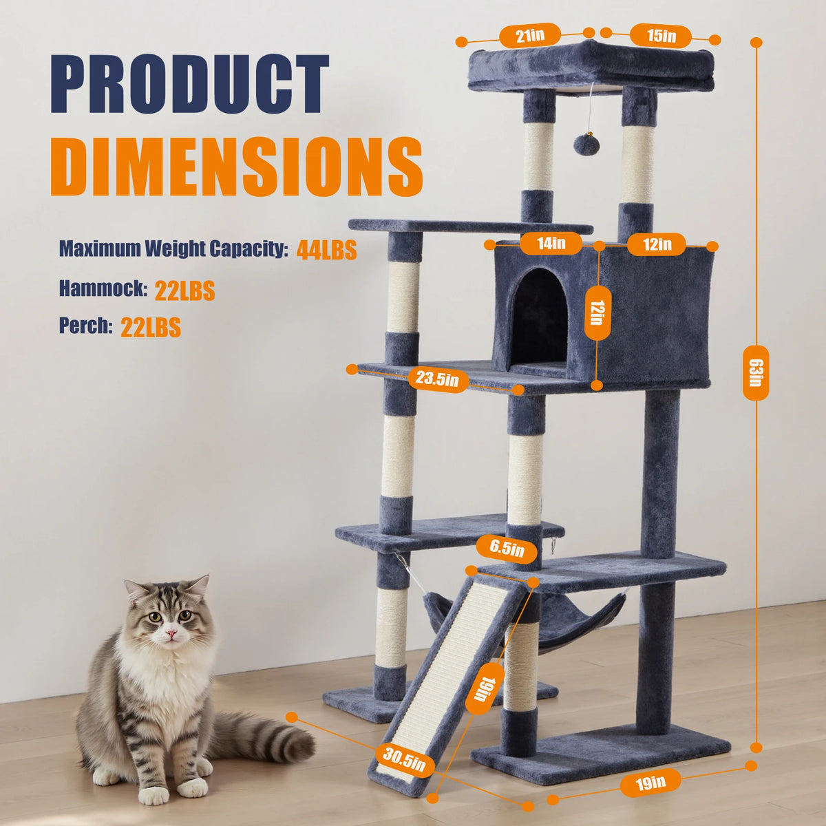 JHK Multi Level Cat Tree With Sisal Scratching Posts And Cozy Perches