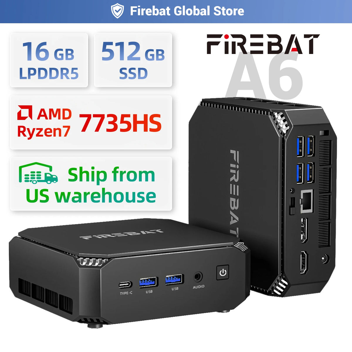 Firebat A6 Mini PC Featuring R7 Processor 16GB Ram Ssd