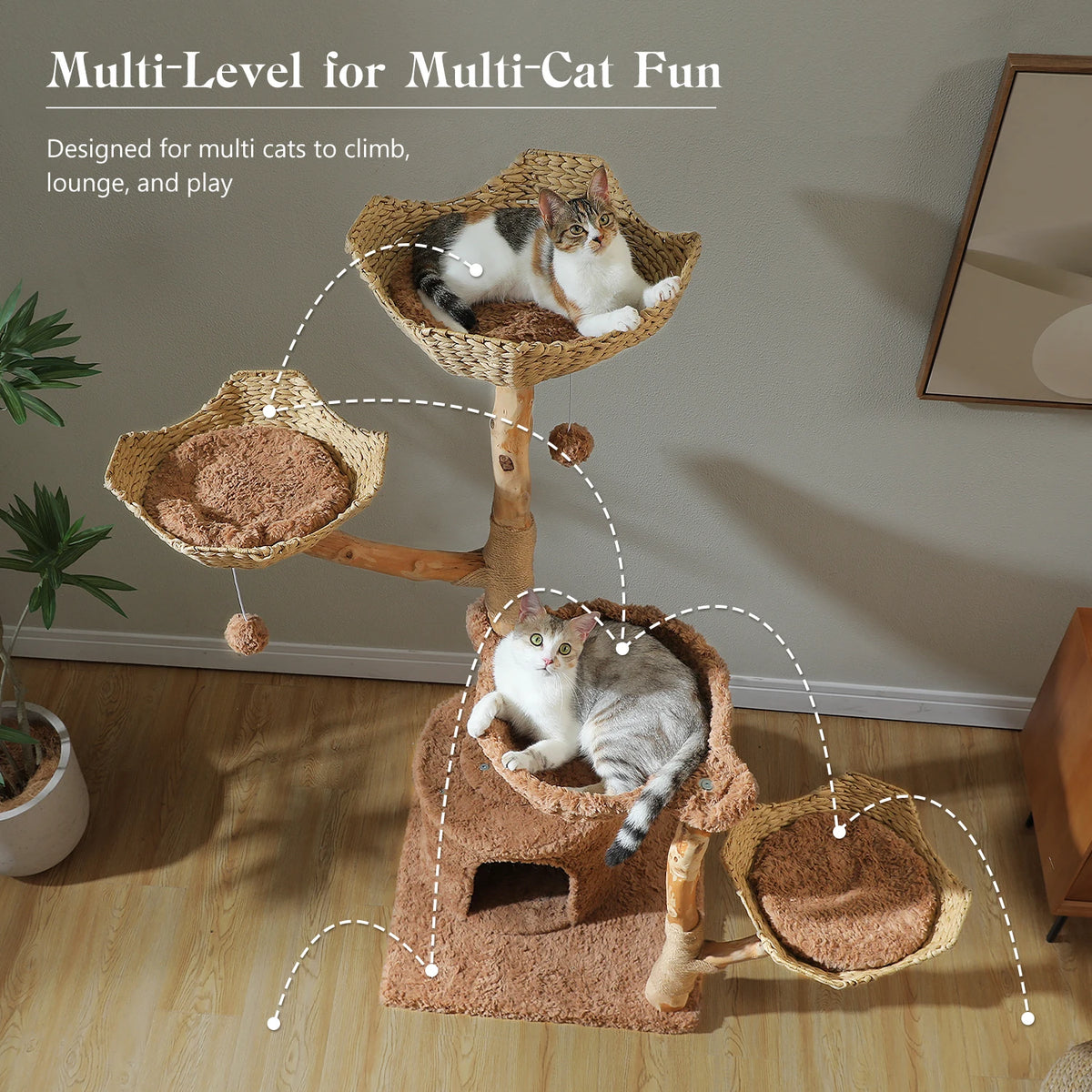 PAWZ Road Cat Tree Tower With Sisal Post And Basket