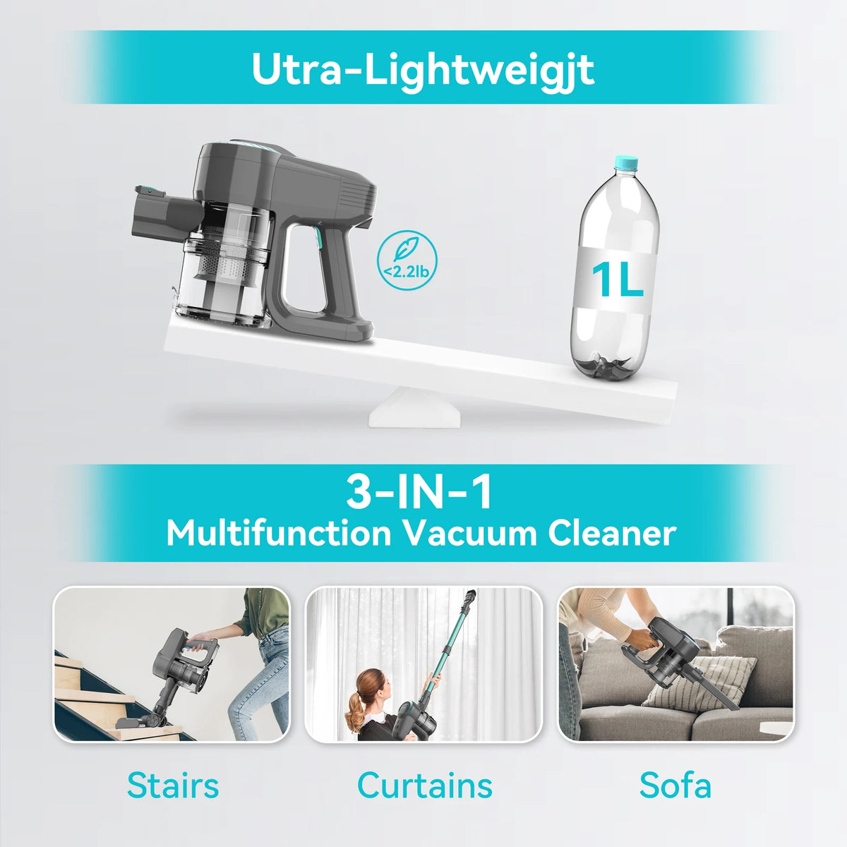 INSE N300 Cordless Upright Vacuum Cleaner 40 Minute Battery Life HEPA Filter