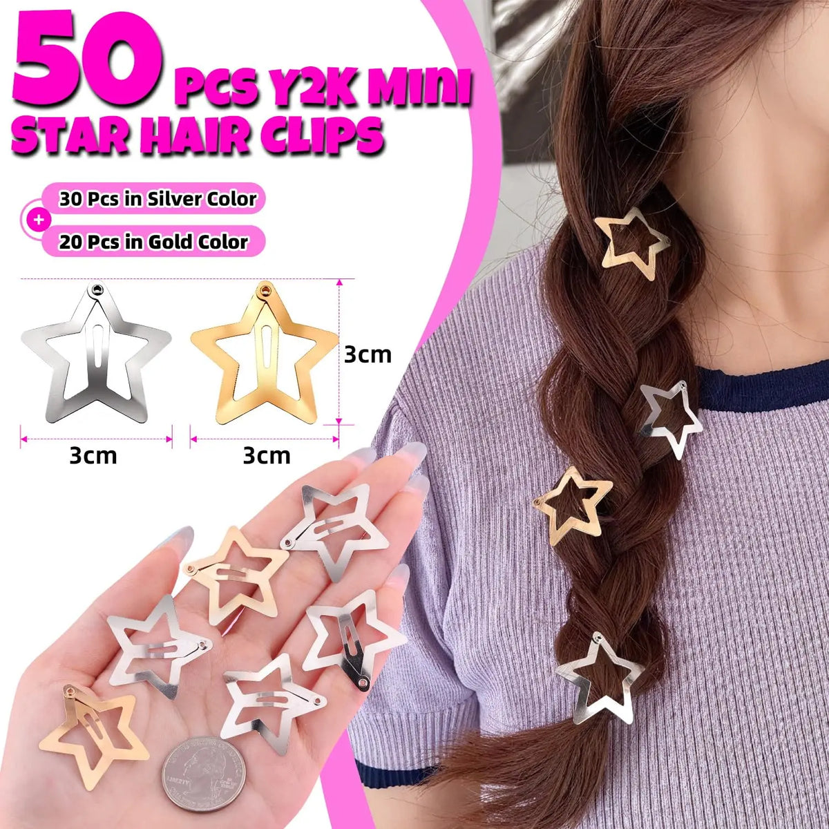 Star Hair Clips For Party Non Slip Snap Barrettes Set