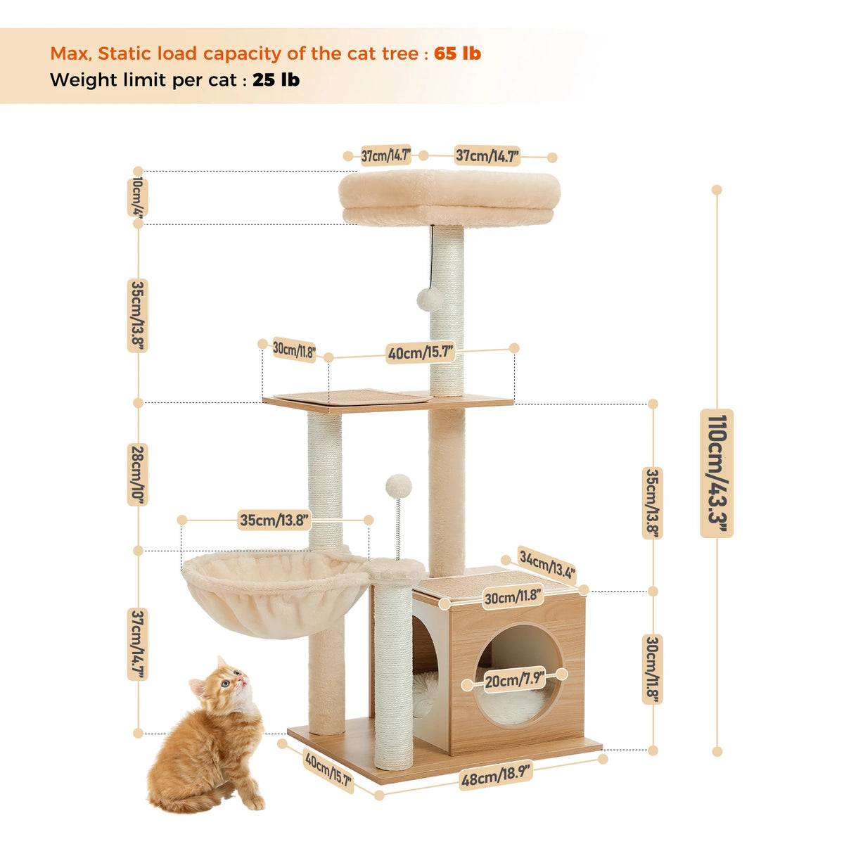 Pawz Road Modern Multi Level Wood Cat Tree With Hammock