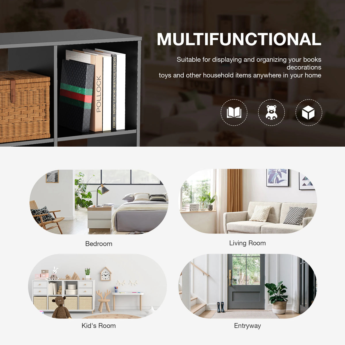 JHK Modern Wooden Storage Organizer Bookcase For Home Office