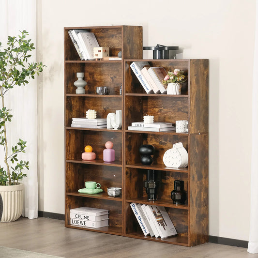 JHK 6 Tier Wooden Bookcase Open Floor Standing Bookshelf