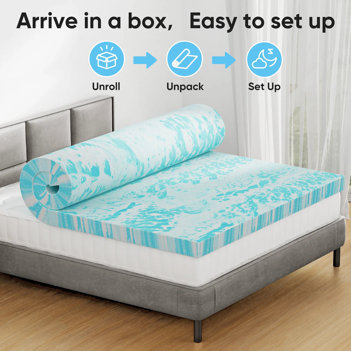 JHK Gel Memory Foam Mattress Topper Cooling Soft Breathable Bedroom