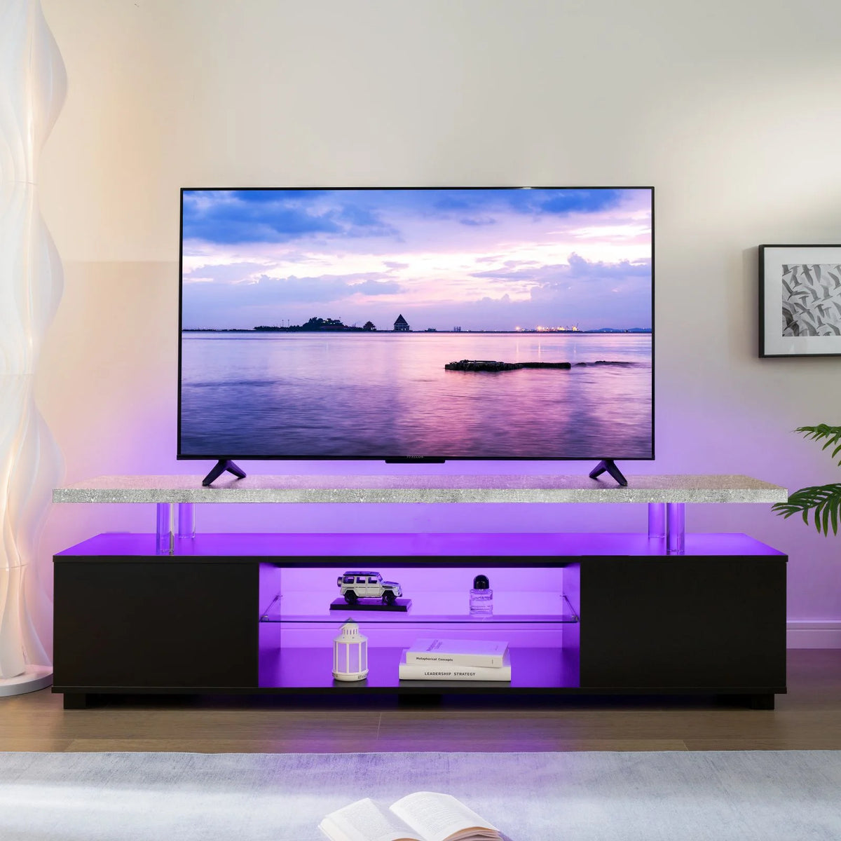 Cubehom Modern Wooden TV Stand With Built In Storage