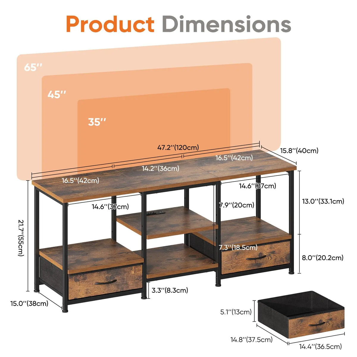 JHK Wooden Entertainment Center Media Console With Adjustable Shelf