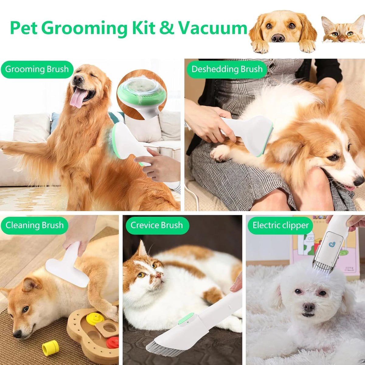DishyKooker Pet Grooming Kit With Vacuum Suction And 5 Tools