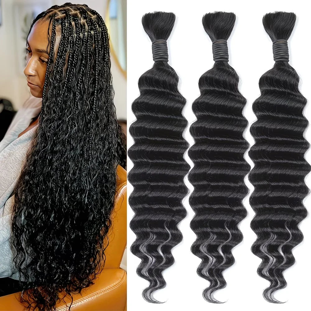 Simlergirl Curly Human Knotless Deep Wave Braiding Hair
