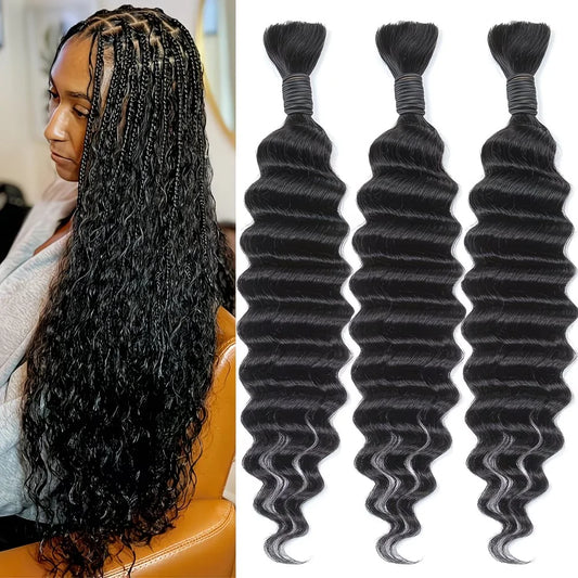 Simlergirl Curly Human Knotless Deep Wave Braiding Hair
