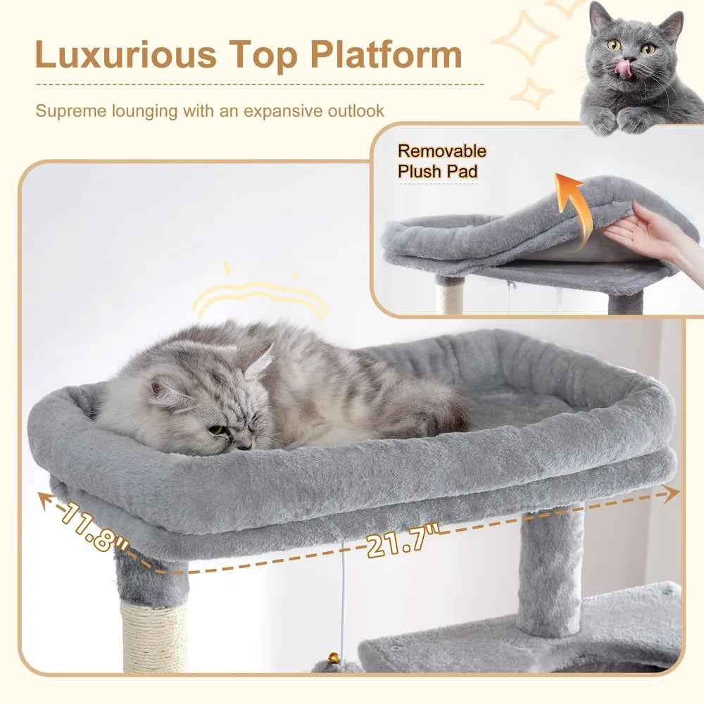 Heavy Duty Multilevel Cat Tree With Wide Base And Condo