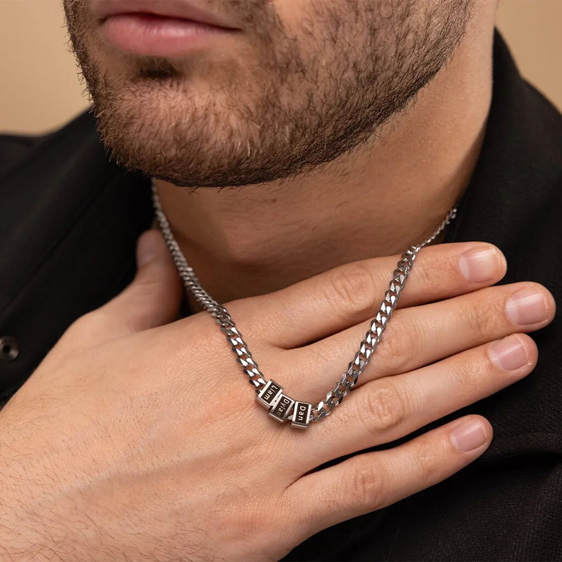 QitianCN Family Name Necklace For Dad With Kids Names