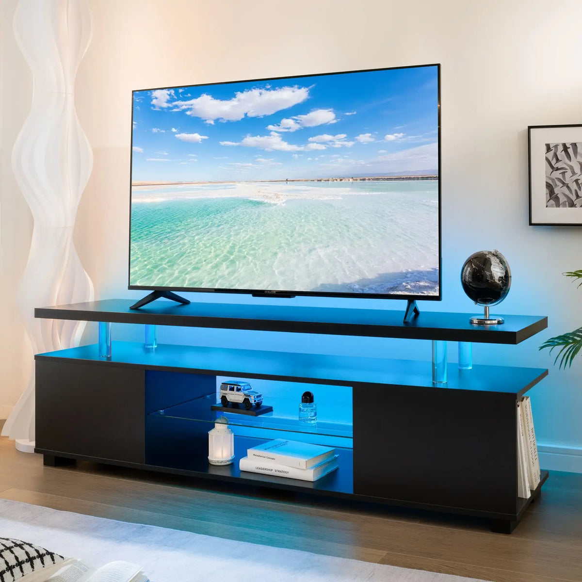 Cubehom Modern Wooden TV Stand With Built In Storage