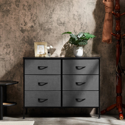 JHK Modern 6 Drawer Bedroom Nightstand With Metal Frame