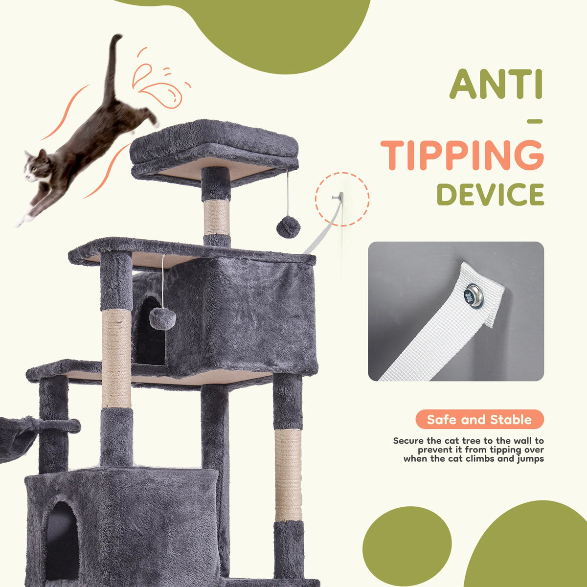 JHK Multi Level Wooden Cat Tree Tower With Sisal Scratcher