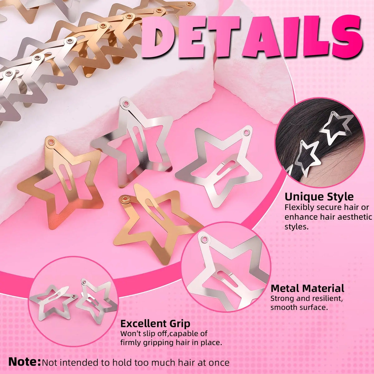 Star Hair Clips For Party Non Slip Snap Barrettes Set