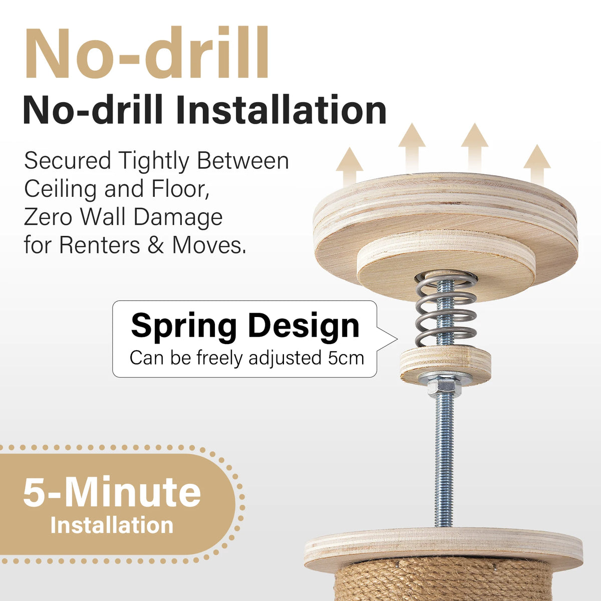 Adjustable Solid Wood Cat Tower With Hammock And Scratching Post