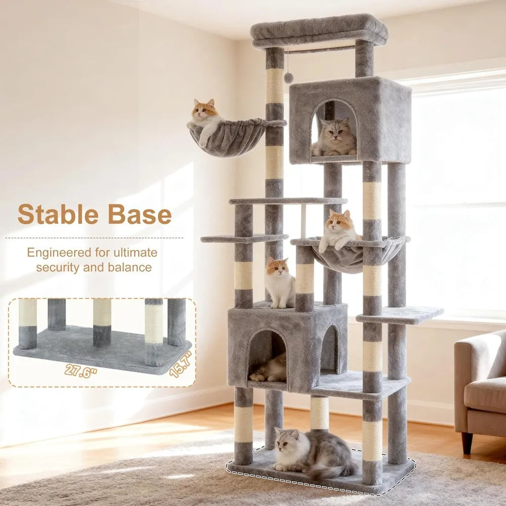 Heavy Duty Multilevel Cat Tree With Wide Base And Condo