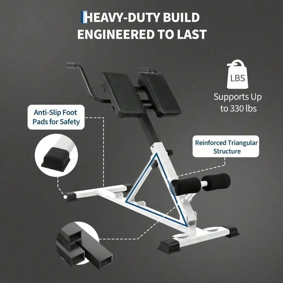 Roman Chair Hyperextension Bench For Home Gym - Carbon Steel Construction - Core & Lower Back Strength Training - Black Fitness Equipment