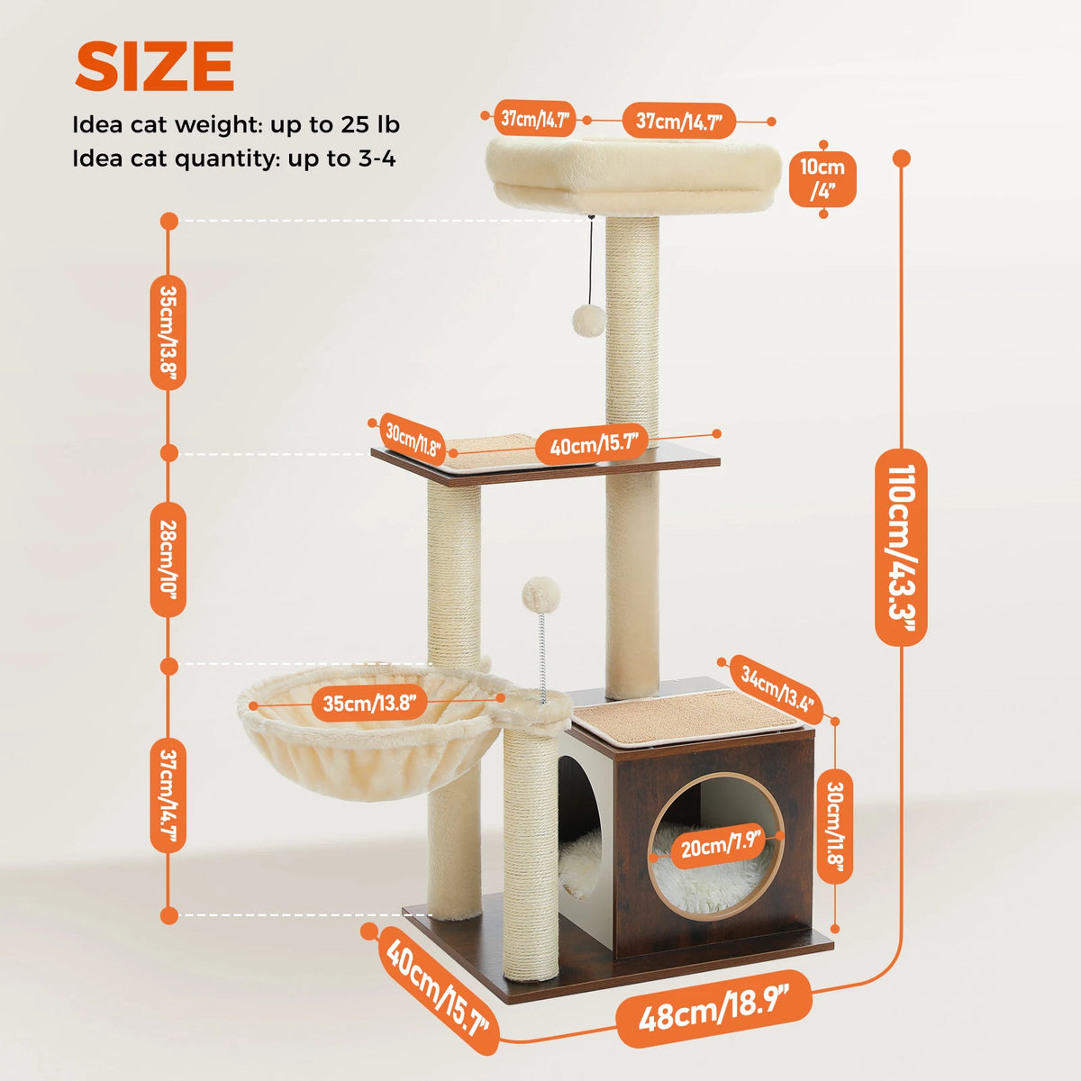 Pawz Road Modern Multi Level Wood Cat Tree With Hammock