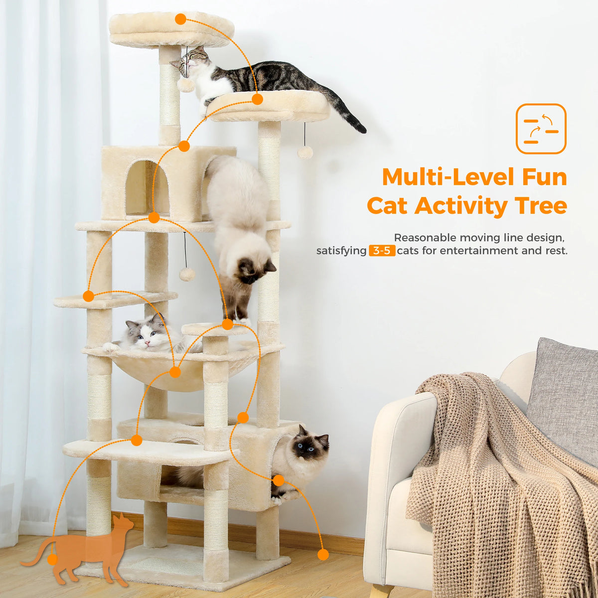 Pawz Road Cat Tree Tower With Sisal Scratching Post Hammock