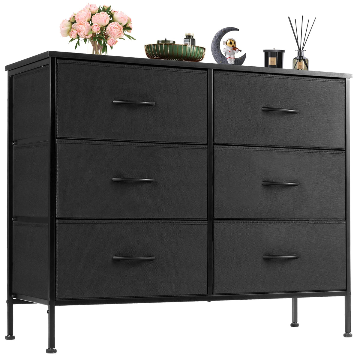 JHK Modern 6 Drawer Bedroom Nightstand With Metal Frame