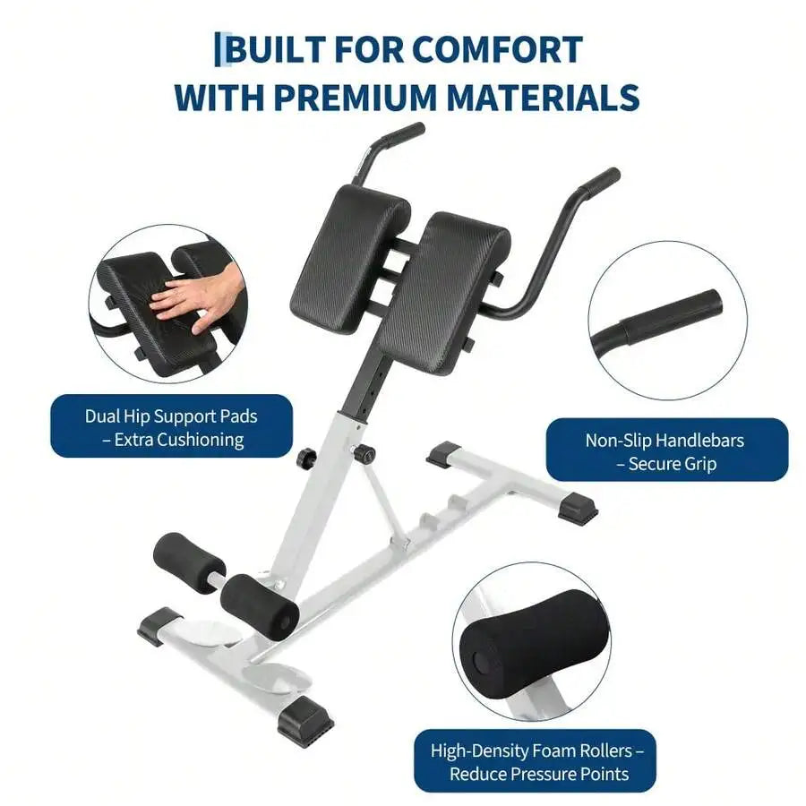 Roman Chair Hyperextension Bench For Home Gym - Carbon Steel Construction - Core & Lower Back Strength Training - Black Fitness Equipment
