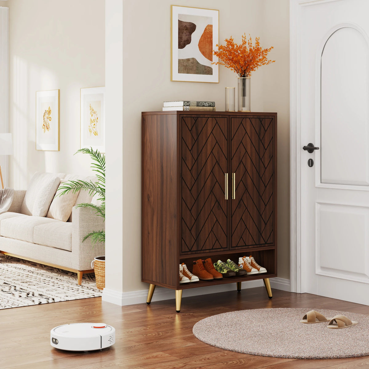 Tribesigns Wooden Shoe Cabinet With Adjustable Shelves And Doors