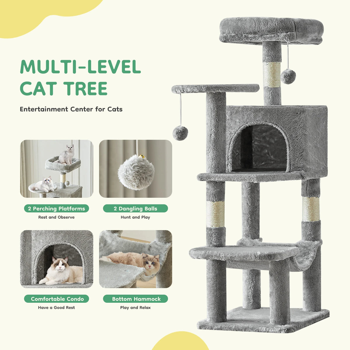 JHK Sturdy Multi Level Cat Climbing Tree With Sisal Posts