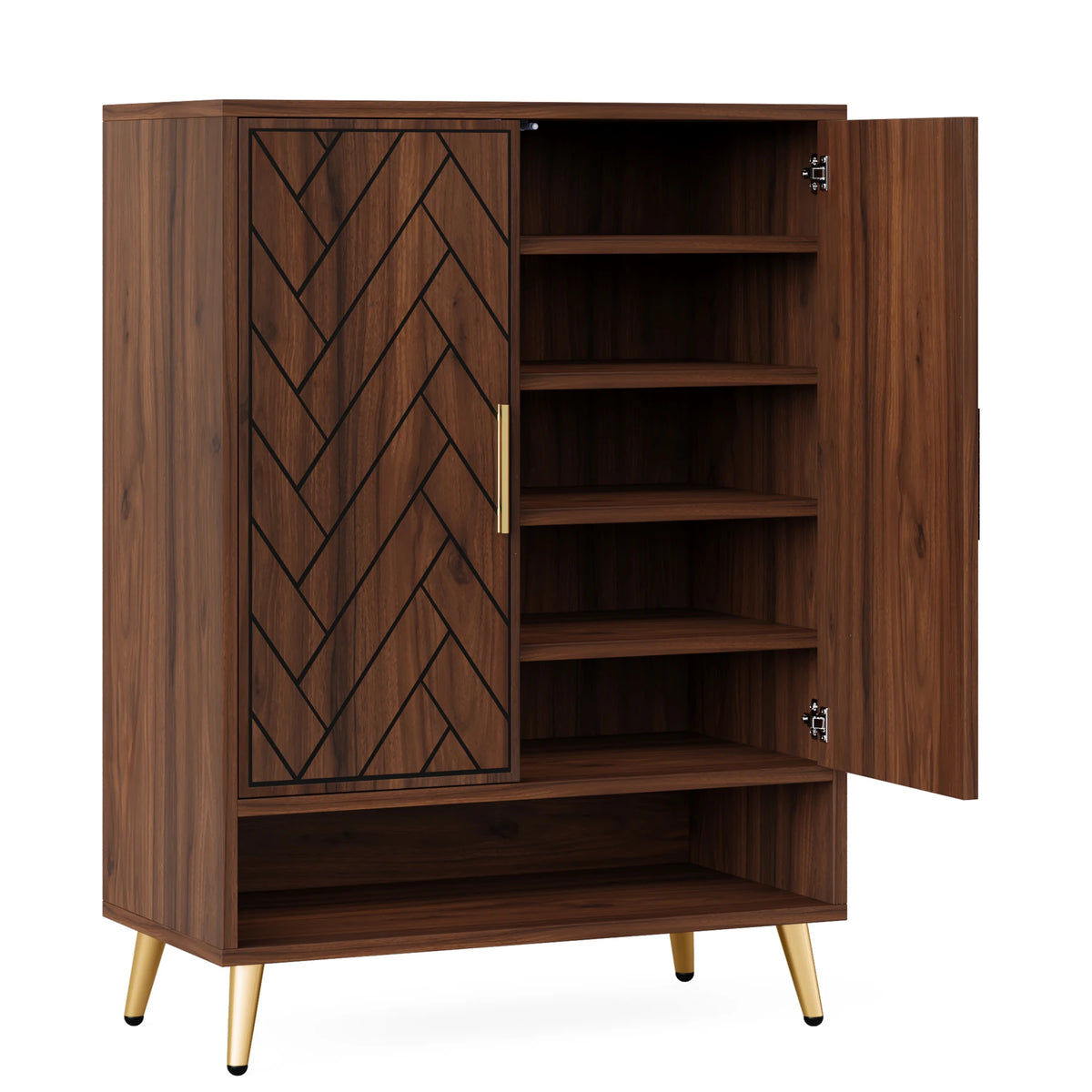 Tribesigns Wooden Shoe Cabinet With Adjustable Shelves And Doors
