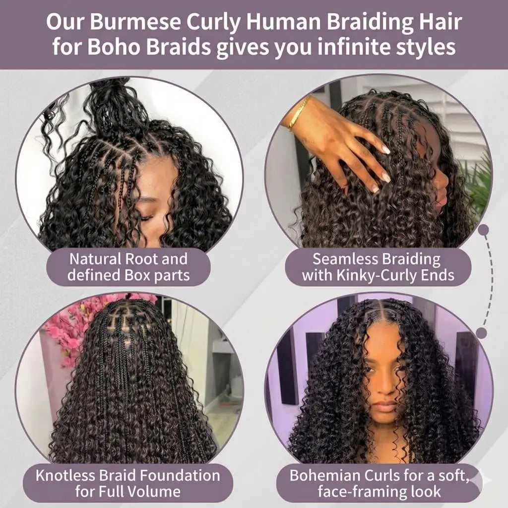 Burmese Curly Human Hair Extensions For Braiding And Crochet