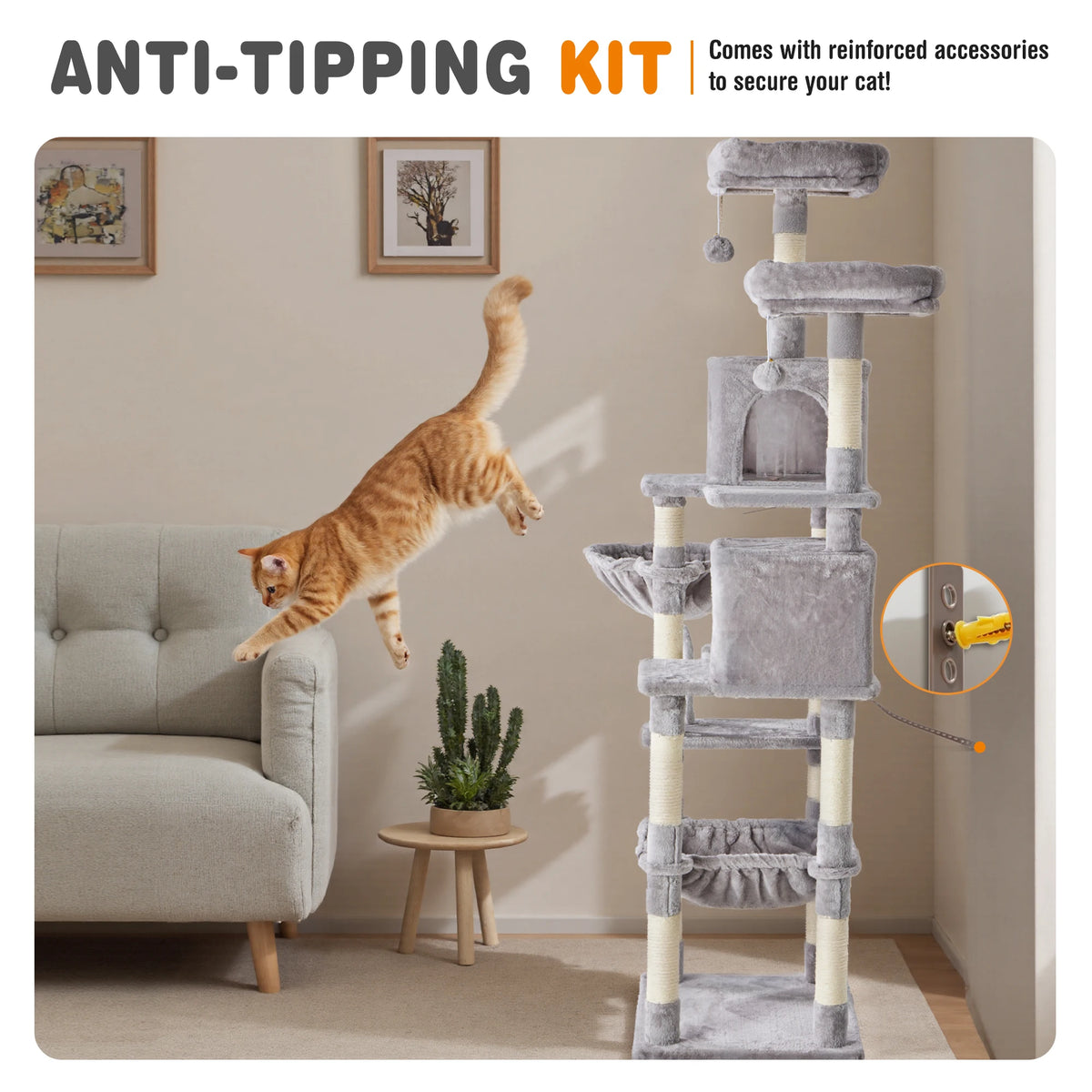 JHK Multi Level Cat Tree Natural Sisal Scratching Posts