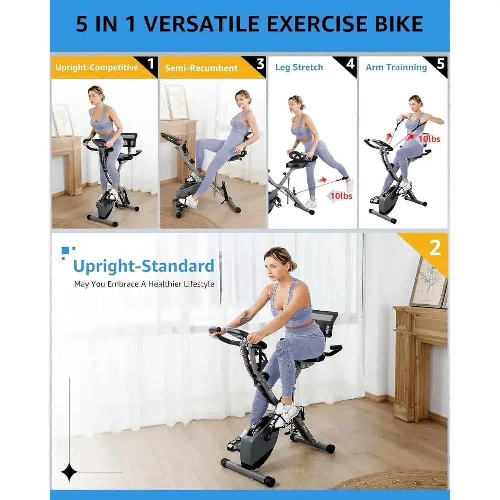 5-in-1 Indoor Cycling Bike: 16-Level Magnetic Resistance, 6.6 lbs Flywheel, 300 lbs Capacity for Seniors & Home Fitness