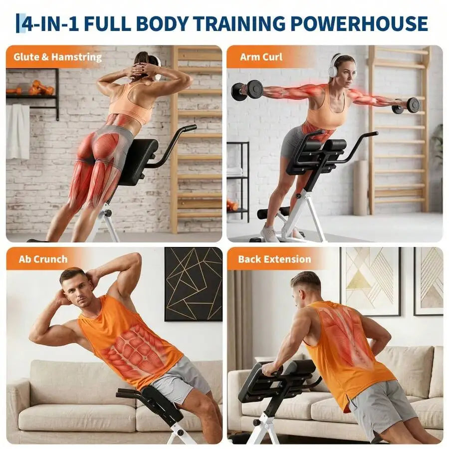 Roman Chair Hyperextension Bench For Home Gym - Carbon Steel Construction - Core & Lower Back Strength Training - Black Fitness Equipment