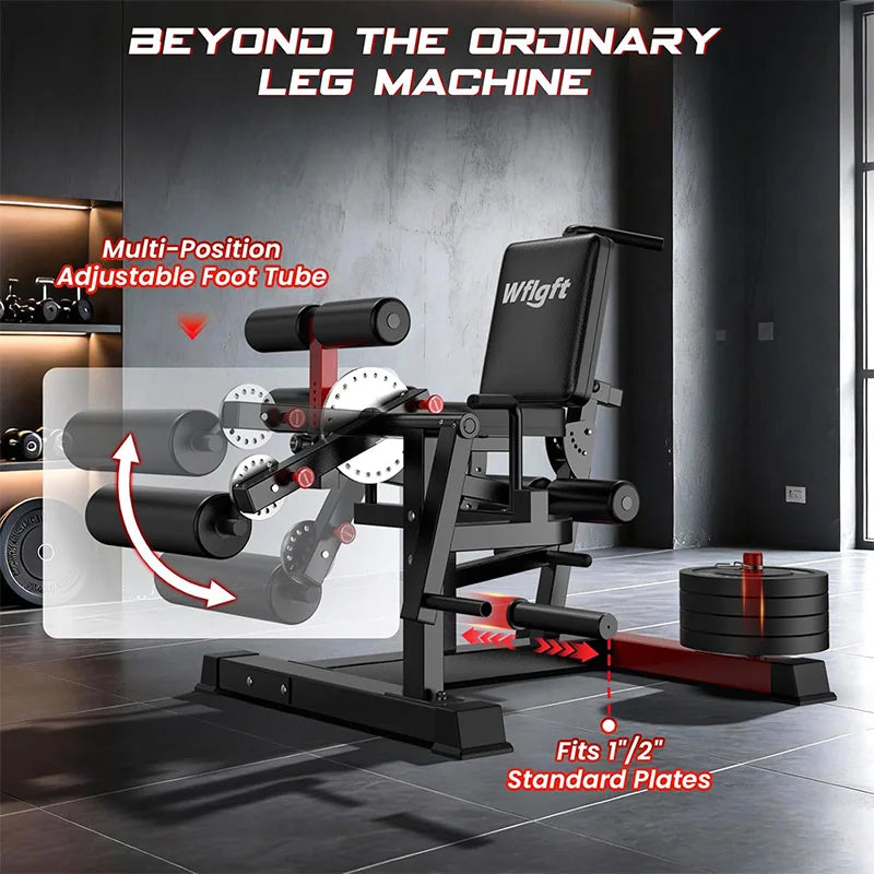 Pooboo Leg Extension and Curl Machine, 1000LB Adjustable Home Gym Leg Trainer | 4 in 1 leg trainer with quick pull-pin adjustments, 1000LB capacity and support for 1" and 2" weight plates
