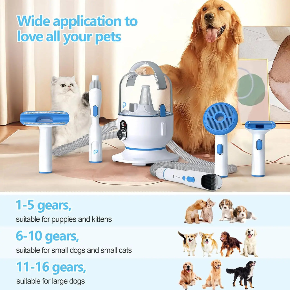 Hign-concerned Pet Grooming Vacuum Kit 5-In-1 Dust Cup