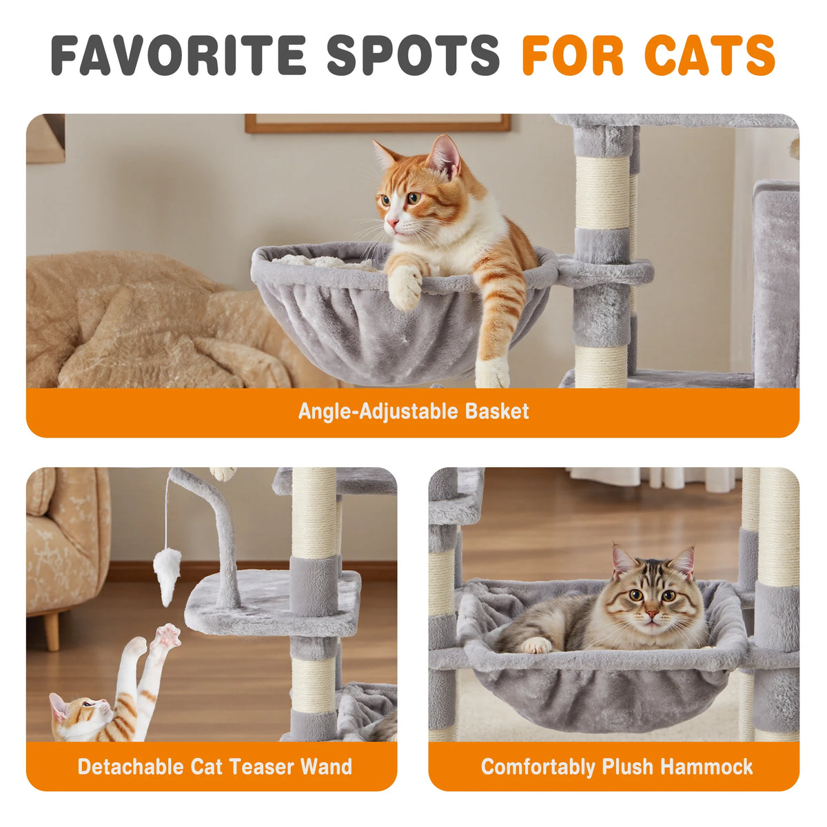 JHK Multi Level Cat Tree Natural Sisal Scratching Posts