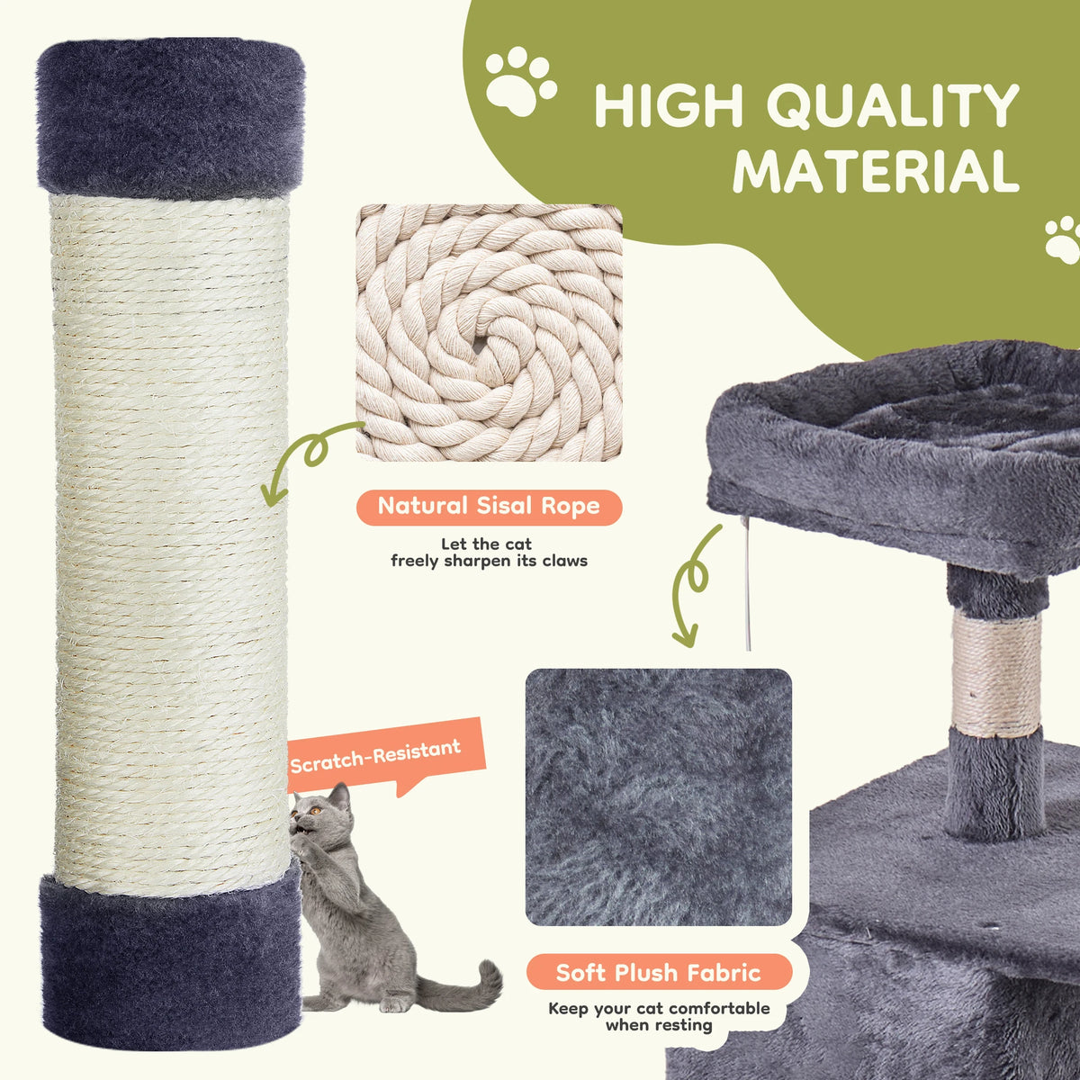 JHK Multi Level Wooden Cat Tree Tower With Sisal Scratcher