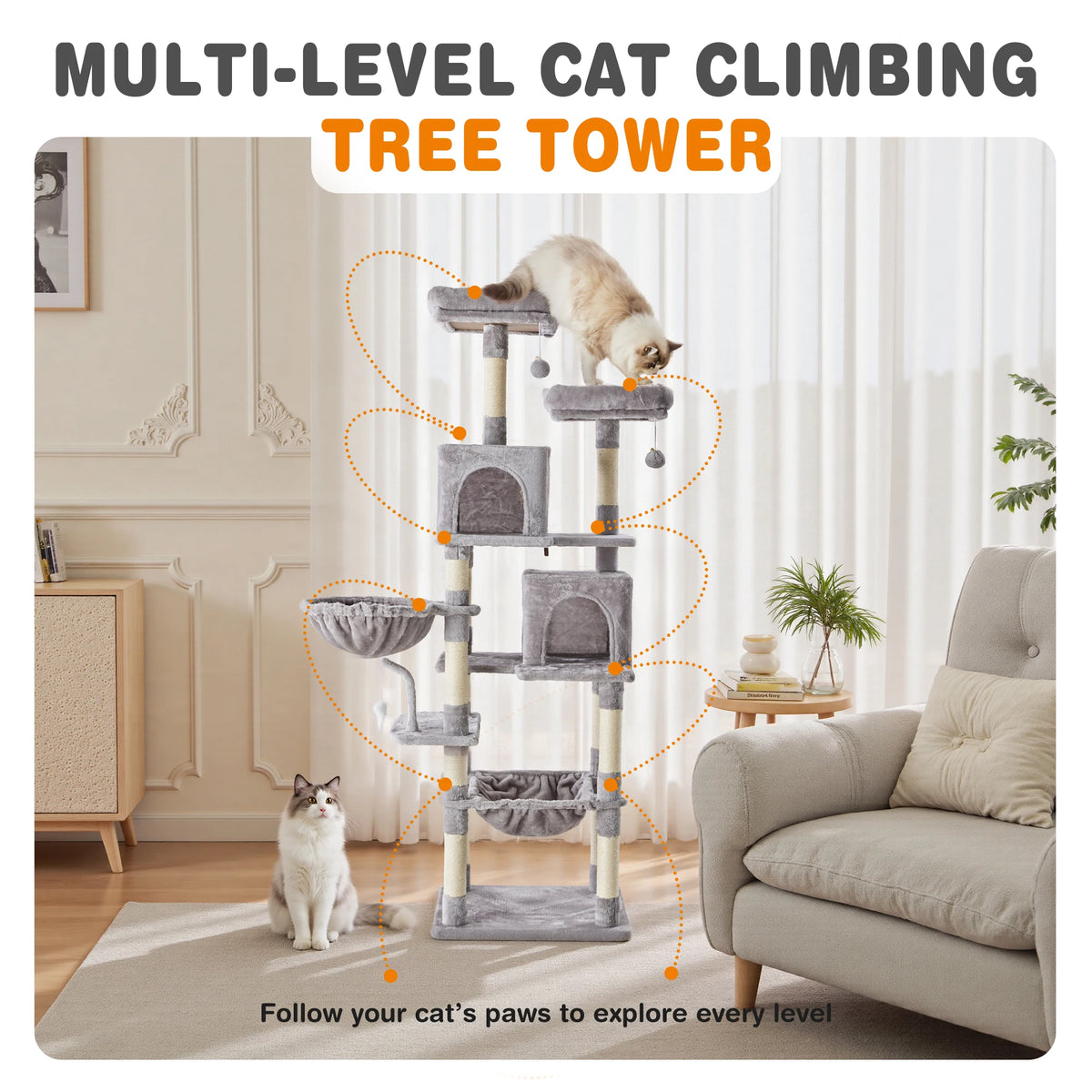 JHK Multi Level Cat Tree Natural Sisal Scratching Posts
