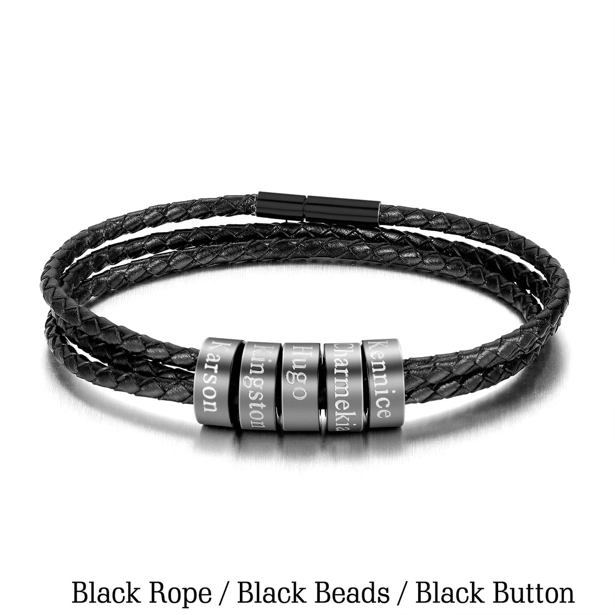 Qitian Personalized Engraved Family Name Leather Bracelet For Men