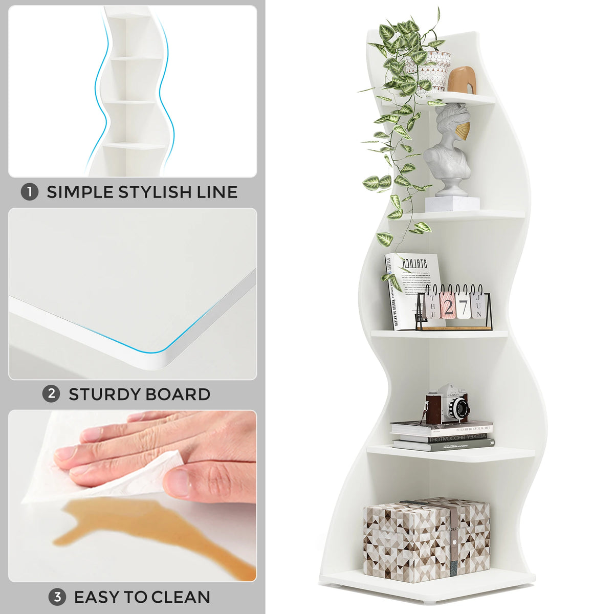 Tribesigns Modern Wooden Five Tier Corner Storage Shelf Plant Stand Bookcase