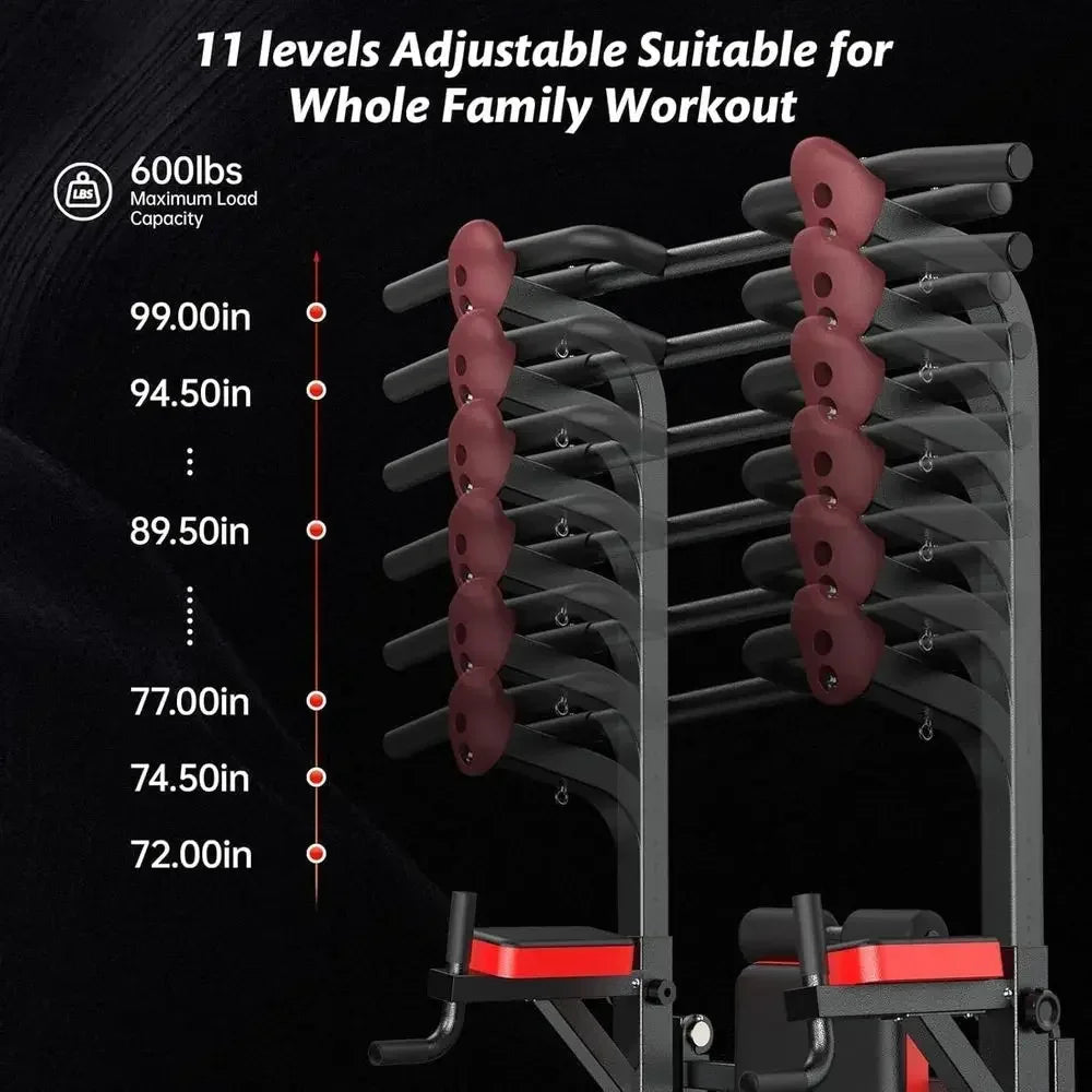 Multi-Function Adjustable Home Gym Pull-Up Bar, 450 lbs Capacity, with Elastic Resistance Bands