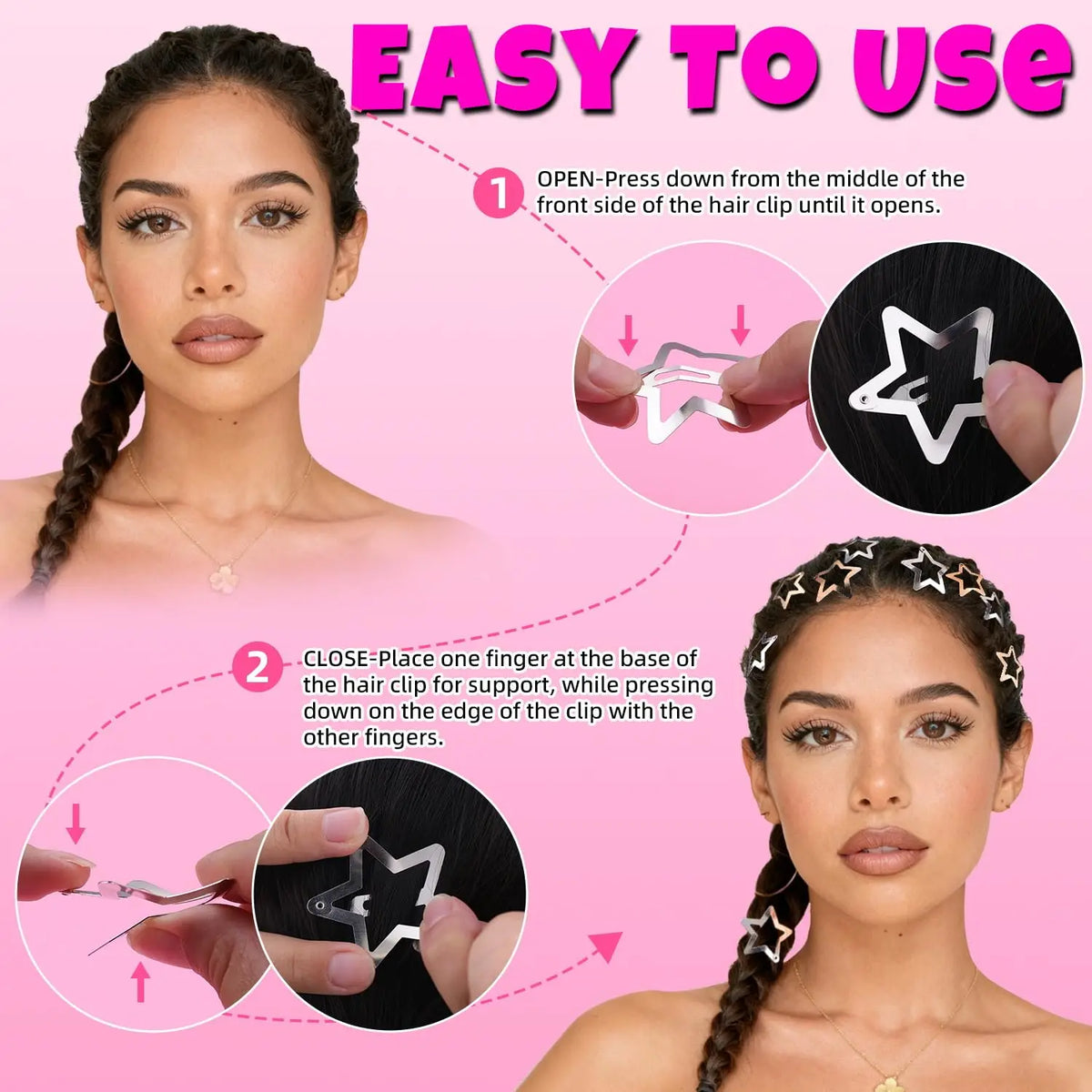 Star Hair Clips For Party Non Slip Snap Barrettes Set