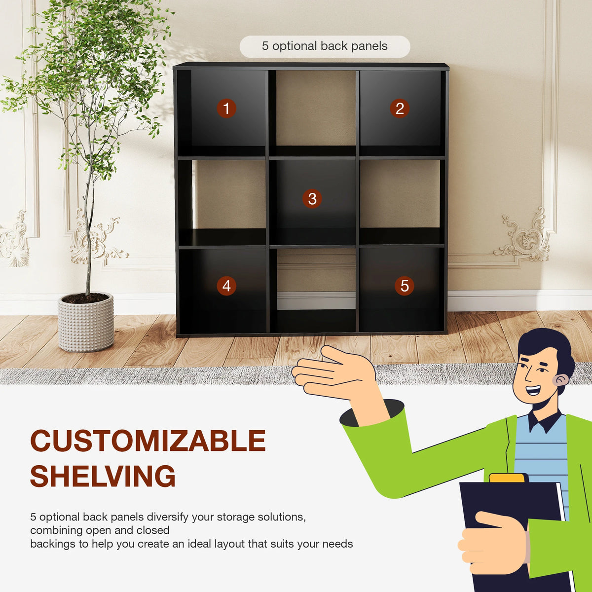 JHK Modern Wooden Storage Organizer Bookcase For Home Office