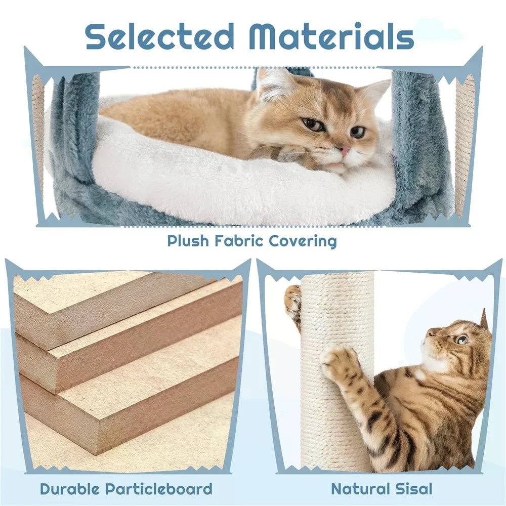Butterslay Indoor Cat Tree With Sisal Scratching Posts Hammock