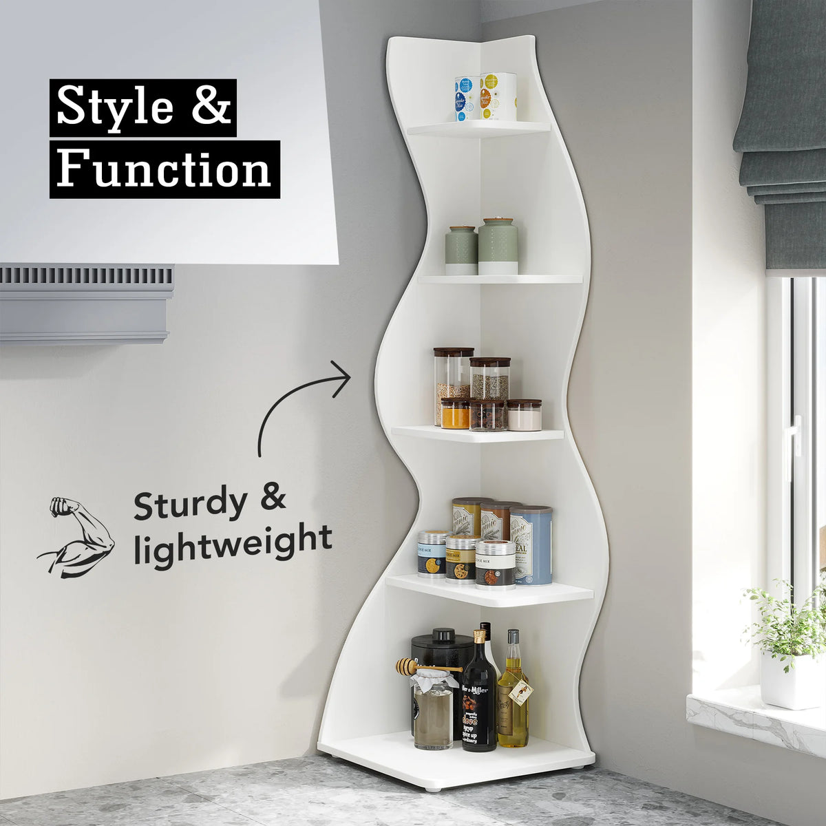 Tribesigns Modern Wooden Five Tier Corner Storage Shelf Plant Stand Bookcase