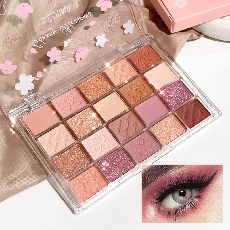 Cherry Blossom Eyeshadow Palette 20-Color Matte Glitter Long-Lasting