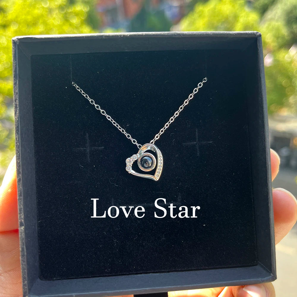 Custom Photo Projection Necklace With Stainless Steel Chain Heart Pendant