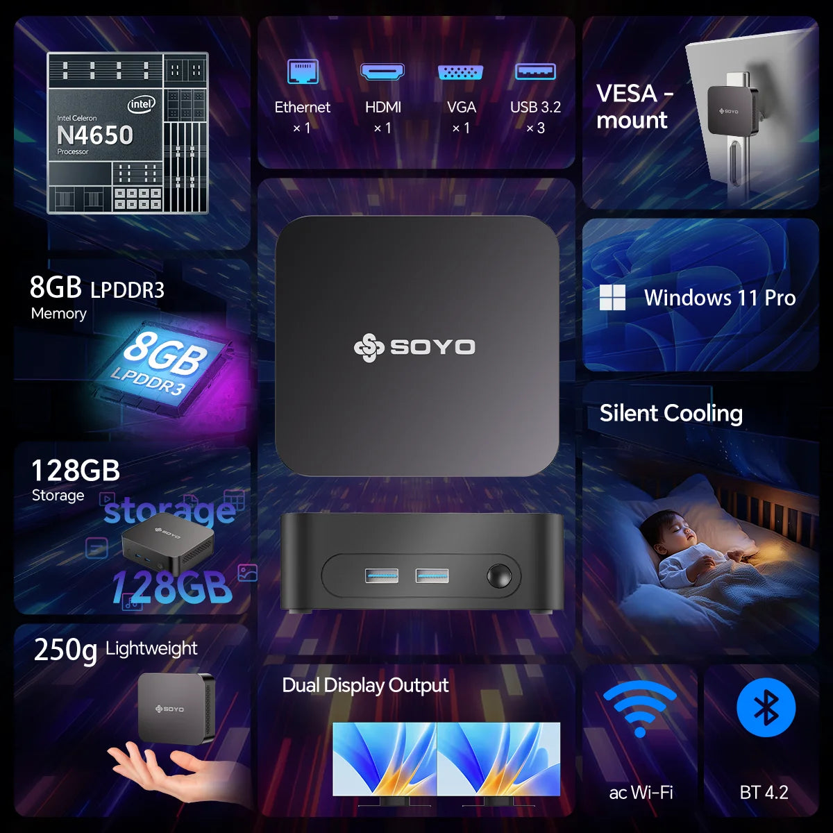 SOYO Mini PC Intel Core i7 Home Office Desktop Computer