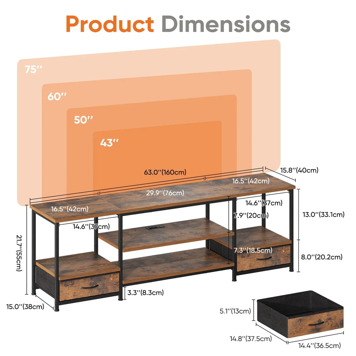 JHK Wooden Entertainment Center Media Console With Adjustable Shelf